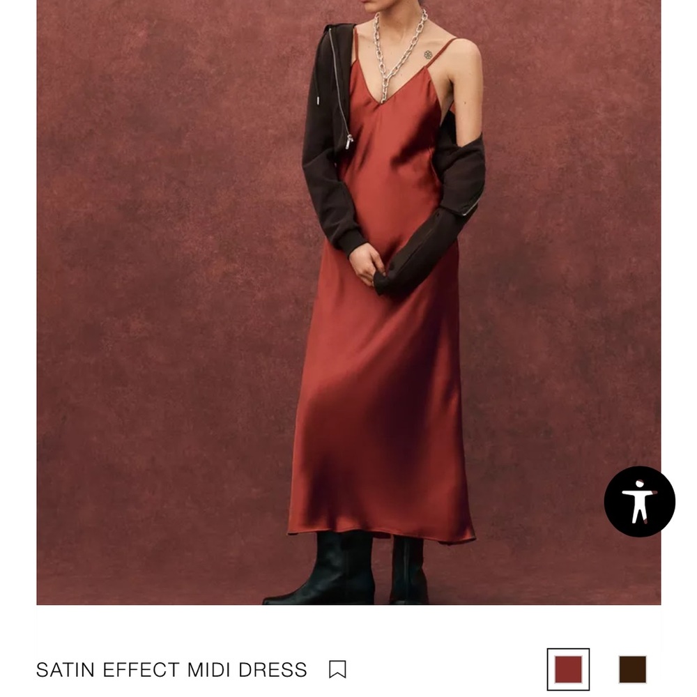 Satin Effect Midi Dress in Rust
